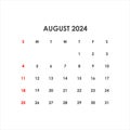 Calendar for August 2024. The week starts on Sunday.